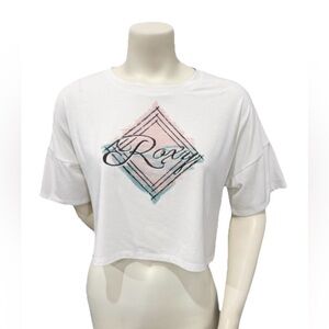 Roxy White Cropped Graphic Tee Size M